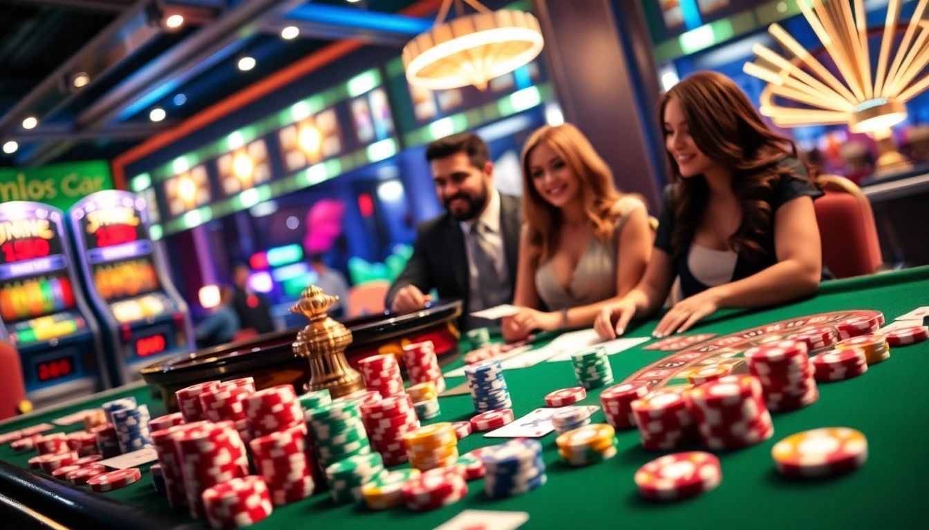 The excitement of online gambling at mm88 com with poker chips, cards, and a dynamic roulette wheel.