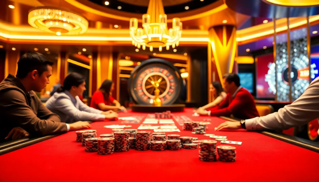 Players enjoying poker at a luxurious casino table while embracing the excitement of XX88.