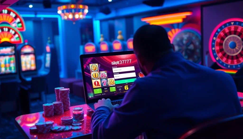 Capturing the thrill of the slot777 login experience with vibrant, dynamic casino visuals.