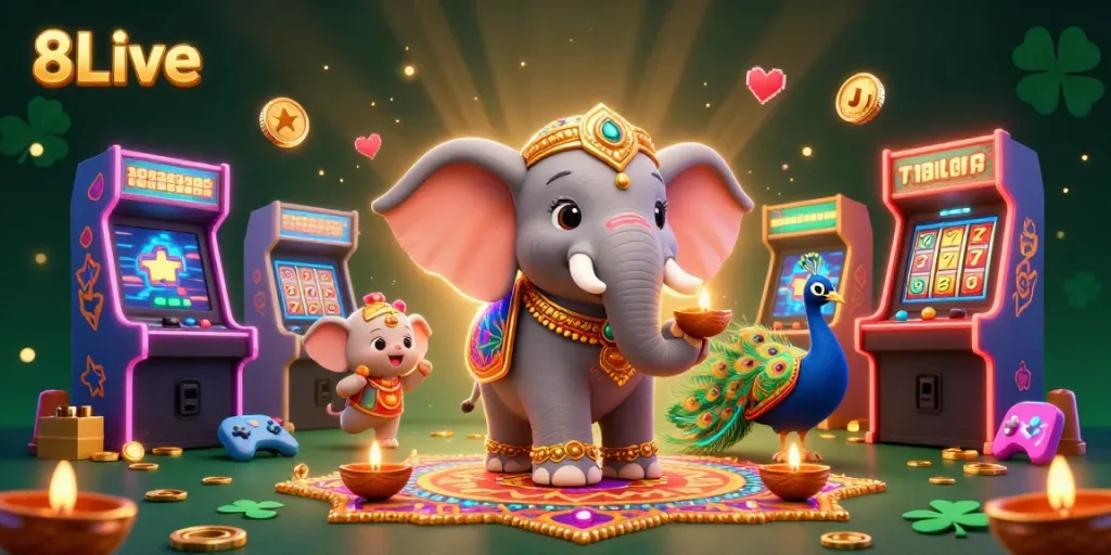 Experience 8Live's dynamic casino adventure with colorful characters and gaming elements galore.