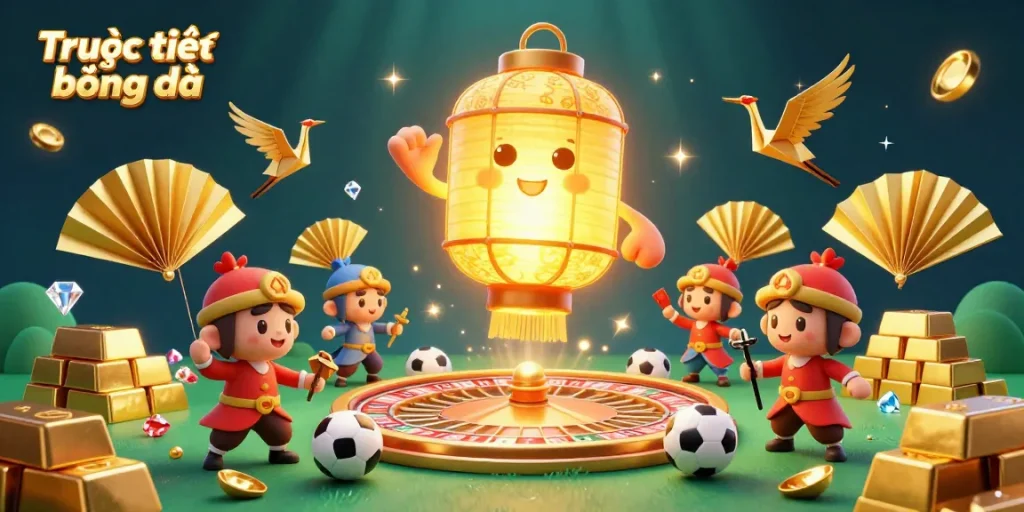 Experience Trực tiếp bóng đá with an energetic scene showcasing sports bets, roulette, and vibrant visual elements.